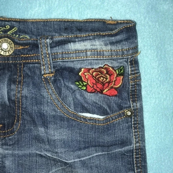 FUBU The Collection distressed bling embroidered jeans boot cut size 10 - Picture 3 of 12